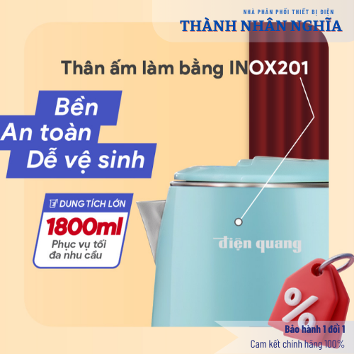 Ấm đun nước siêu tốc Điện Quang ĐQ EKT15 1518 PW (1500W, 1.8L, inox 201, nhựa màu tím –trắng)