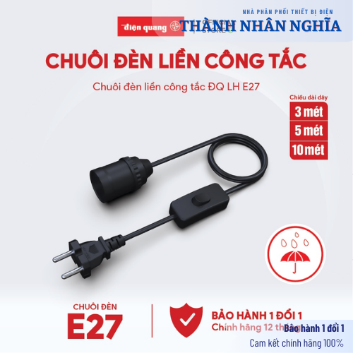 Chuôi đèn liền công tắc Điện Quang ĐQ LH 10W E27 (dây dài 10m, màu trắng)