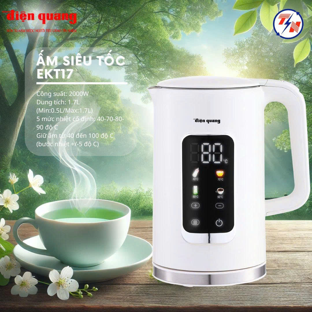 Ấm đun nước siêu tốc đa năng ĐQ EKT17 2017 BL (2000W, 1.7L, inox 304, cảm ứng, màu đen)