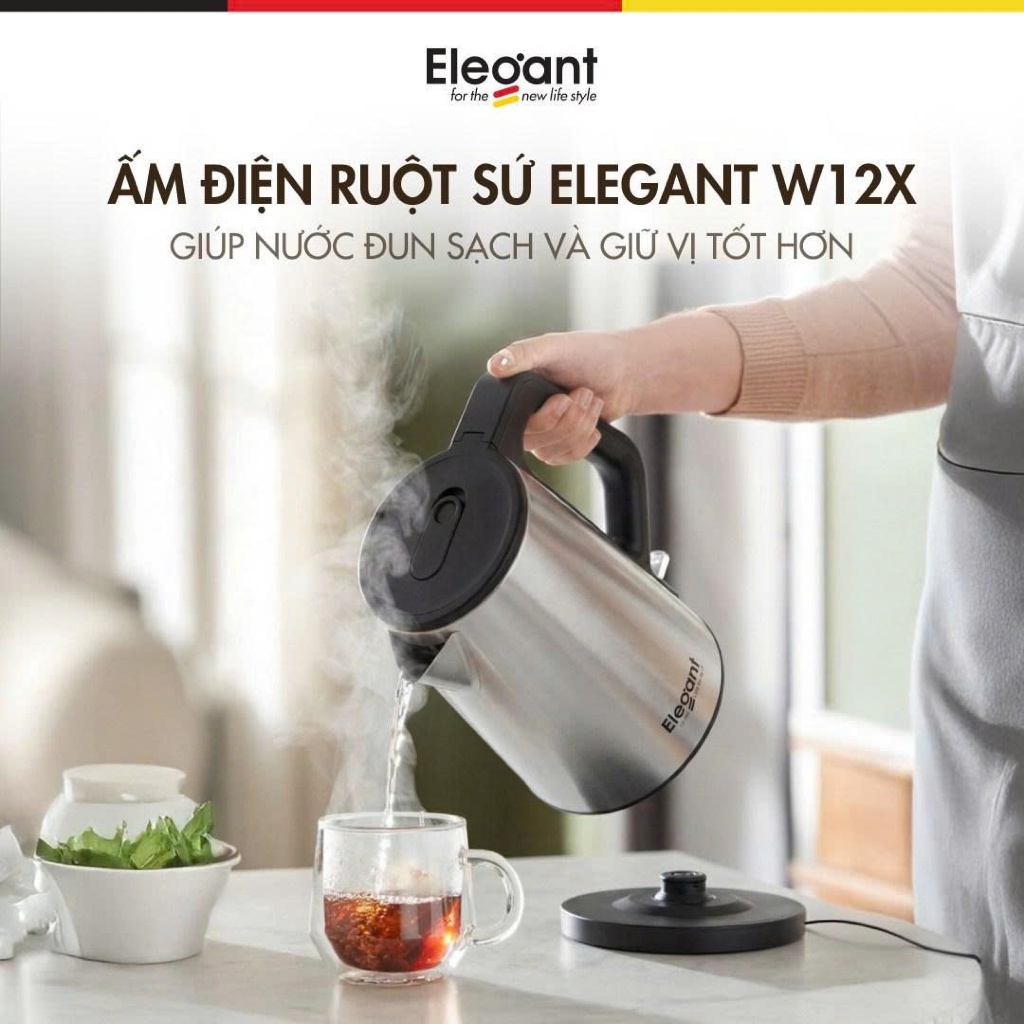 Ấm Điện Lõi Gốm Elegant HOT-W12 - 0.8L, Công Suất 1000W