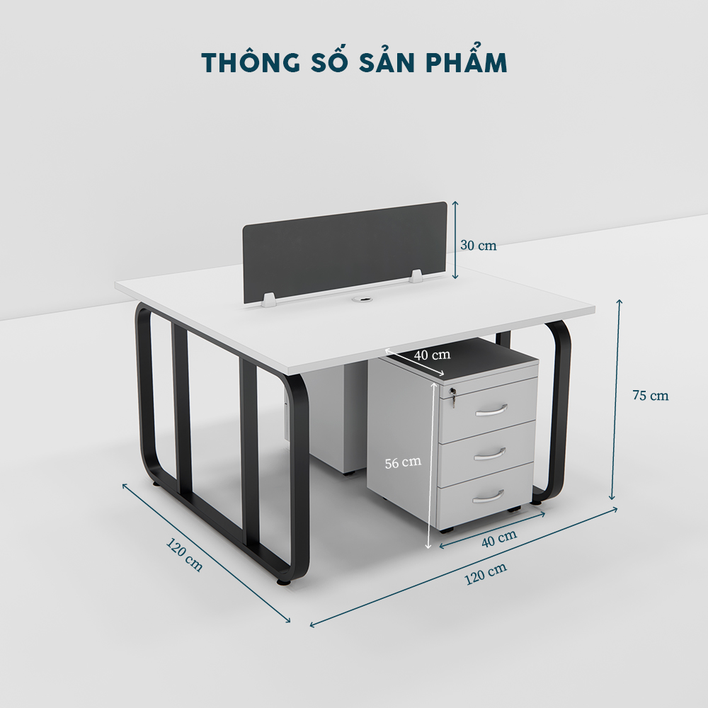 Cụm Bàn Nhân Viên Chân Sắt Cho 2 Người CBNVY10-1212