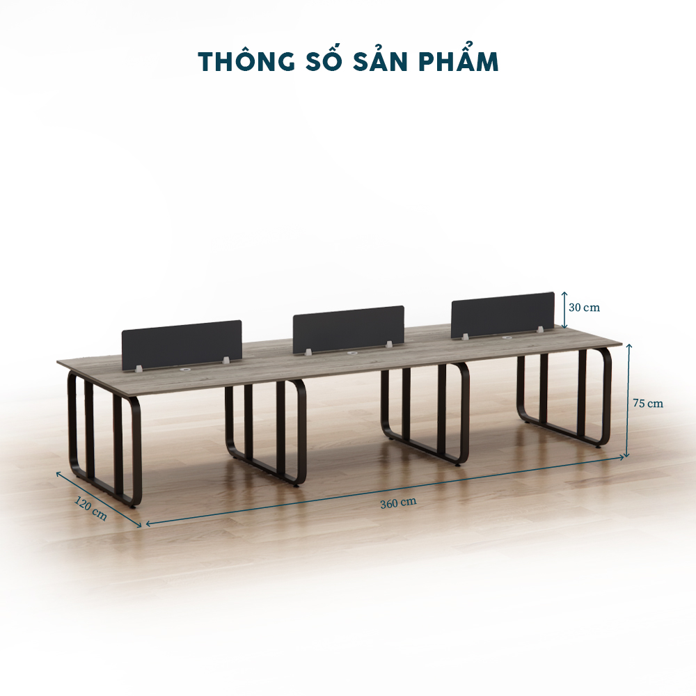 Cụm Bàn Nhân Viên 6 Người Chân Sắt CBNVY10-3612HT
