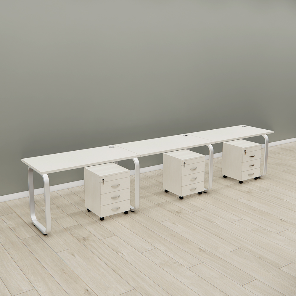 Cụm Bàn Nhân Viên 3 Người Chân Sắt Có Hộc Tủ CBNVY11-3606HT