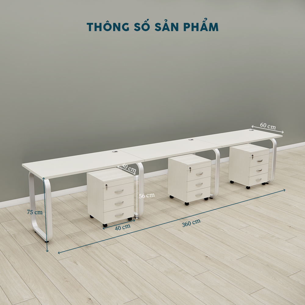 Cụm Bàn Nhân Viên 3 Người Chân Sắt Có Hộc Tủ CBNVY11-3606HT
