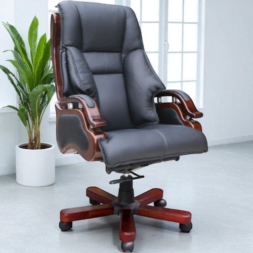 Ghế Giám Đốc Hòa Phát GGDY031 bọc da thật, thiết kế công thái học lưng liền ôm sát, tay ghế gỗ 2 tầng, chân xoay 5 cạnh bọc gỗ, bánh xe linh hoạt, phù hợp phòng lãnh đạo cao cấp.