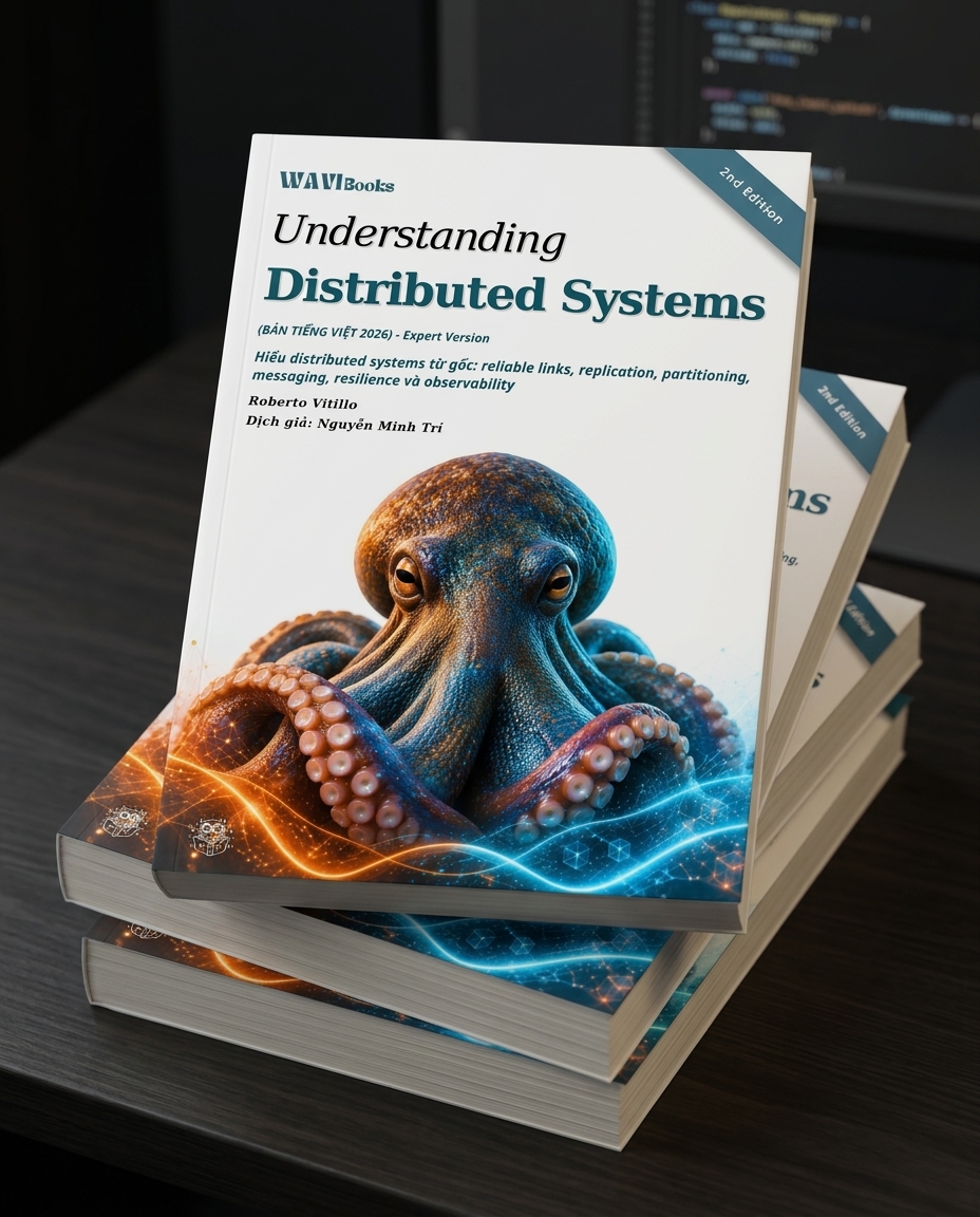Bìa Understanding Distributed Systems 2nd Edition của Roberto Vitillo, bản Tiếng Việt Expert Version 2026