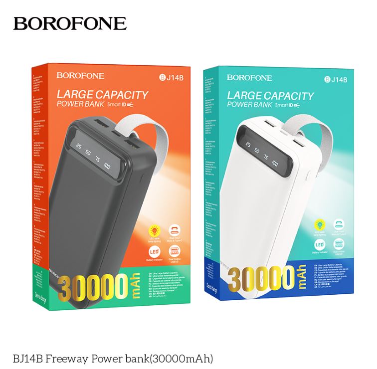 Pin sạc dự phòng Borofone BJ14B 30.000mAh có màn hình LED hiển thị % pin, kiêm đèn pin siêu sáng chính hãng [BH: 1 NĂM]