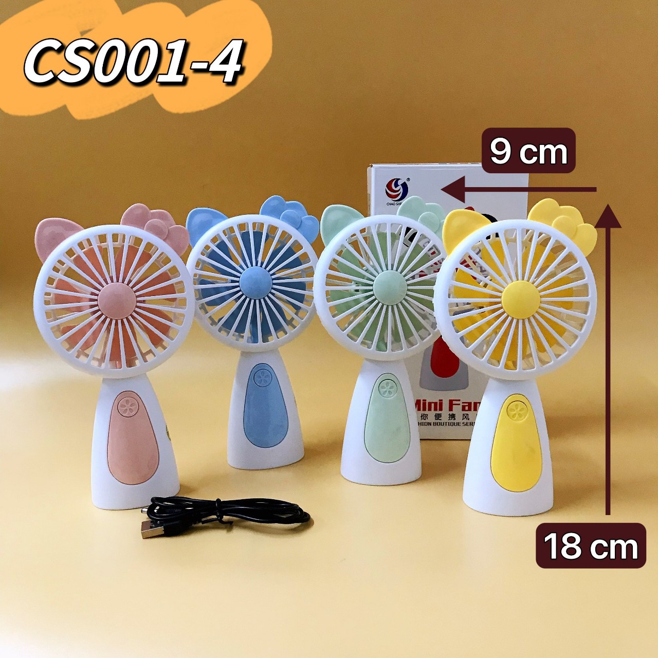 Quạt cầm tay CS001-4 tai kiểu Nơ siêu dễ thương size 9 x 18cm [BH 1 Tháng] / pktn sale