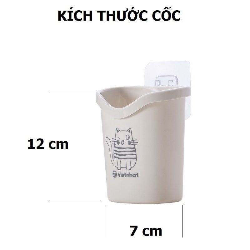 Cốc nhựa, ly nhựa PP  VN-6370 đựng bàn chải kem đánh răng dán tường, có lỗ thoát nước dưới đáy cốc 10x7.5x10cm [BH: NONE]