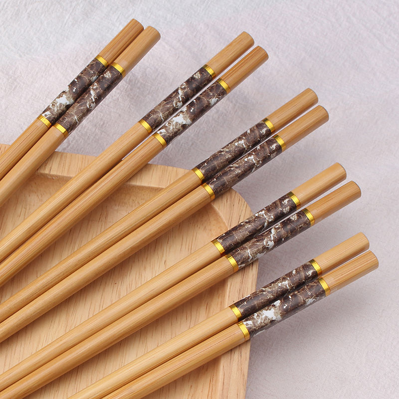 Combo 10 đôi đũa tre Bamboo Chopsticks YJZM đầu đũa có hoa văn giả vân đá sang trọng