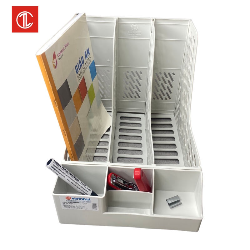 Khay hộp nhựa 3 ngăn VN-5680 đựng giấy tờ, sổ sách, bút viết, mỹ phẩm, vật dụng tiện ích văn phòng, tài liệu hồ sơ đa năng