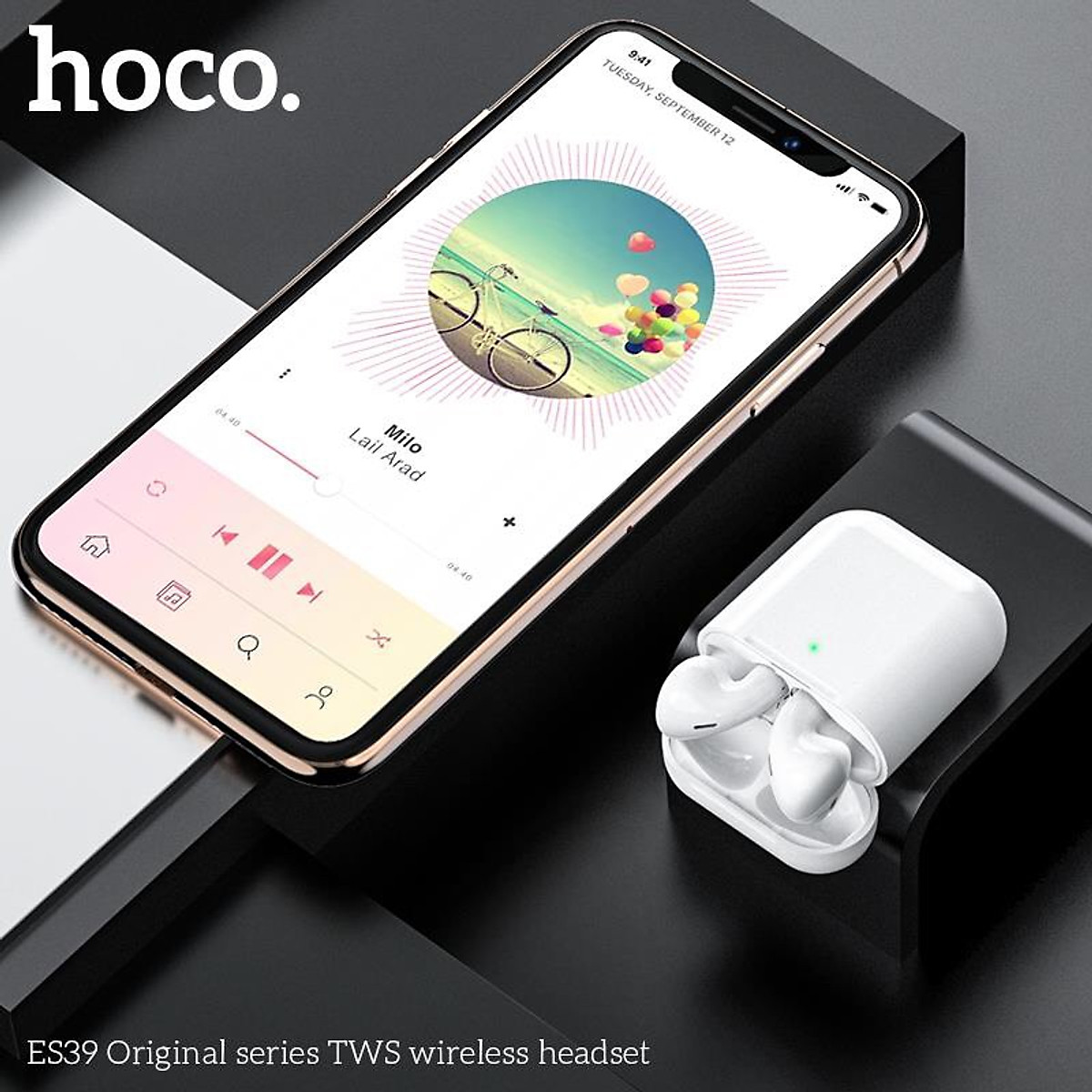 Tai nghe Bluetooth HOCO Es39 kiểu dáng airpods 2 rep 1:1 kèm dock sạc chính hãng nghe siêu hay [BH: 1 năm]