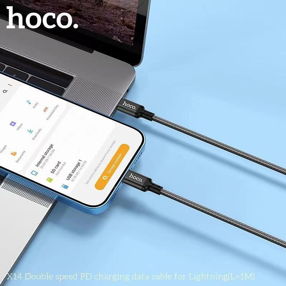 Cáp sạc nhanh 20W 2 mét Hoco X14 (c-l 2m) (Type C ra iPhone Lightning) PD dây dù cho iPhone 11 12 13 chính hãng [BH 1 năm]