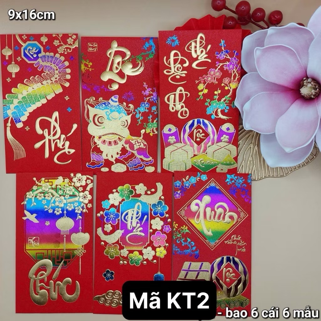 Combo 6 bao lì xì Đại Cát màu đỏ nhung chữ vàng- mã về ngẫu nhiên [BH: NONE] 1l1a12
