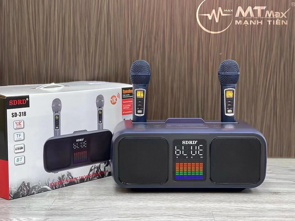 Loa bluetooth karaoke SDRD SD-318 kèm 2 micro không dây chính hãng [BH 6 tháng]