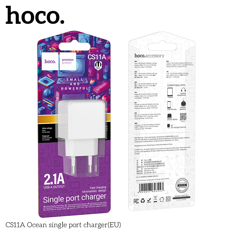 Cóc Sạc HOCO CS11A Ocean 5V/2.1A chính hãng [BH 1 NĂM]