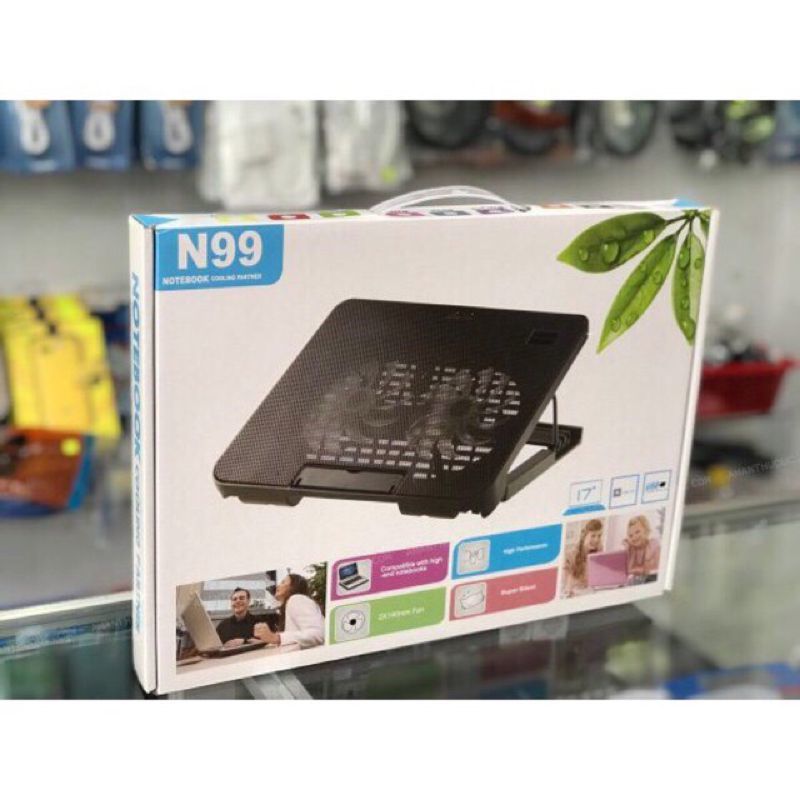Fan đế tản nhiệt laptop N99 đế nâng loại 2 quạt [BH: 1 tháng]