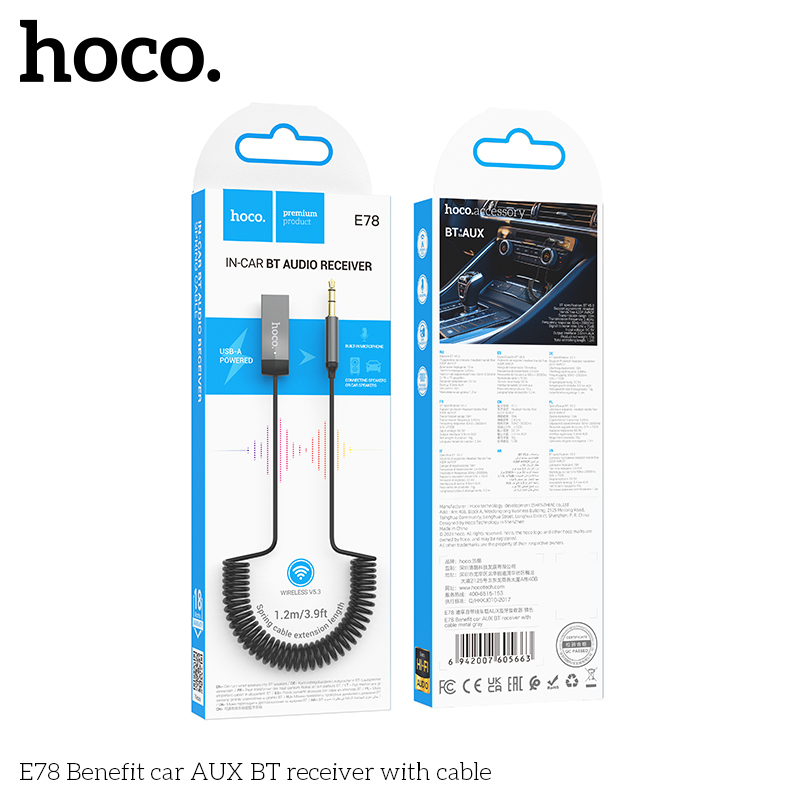 Thiết bị nhận tín hiệu âm thanh bluetooth 5.3 với giắc cắm 3.5 cho xe hơi Hoco E78 chính hãng [BH 1 năm]