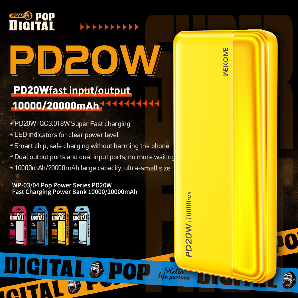 Pin sạc dự phòng WEKOME WP-04 20.000mAh sạc nhanh 20w chính hãng [BH 1 Năm]