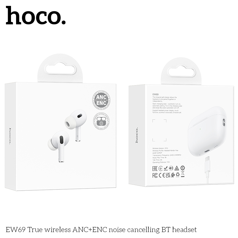 Tai nghe bluetooth HOCO EW69 True Wireless V5.4 30mAh/300mAh giảm tiếng ồn ANC+ENC kiểu dáng AIRPODS chính hãng [BH: 1 NĂM]