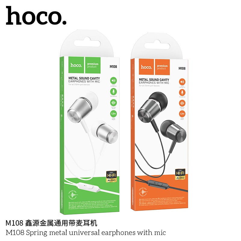 Tai nghe có dây M108 đa năng bằng kim loại lò xo có mic Chính Hãng [BH 1 NĂM]
