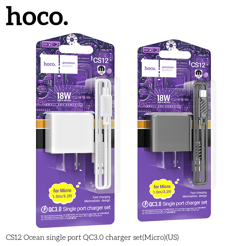 Bộ sạc nhanh Hoco CS12 Usb ra Micro 18W Q.C 3.0 chính hãng [BH 1 NĂM] / pktn sale