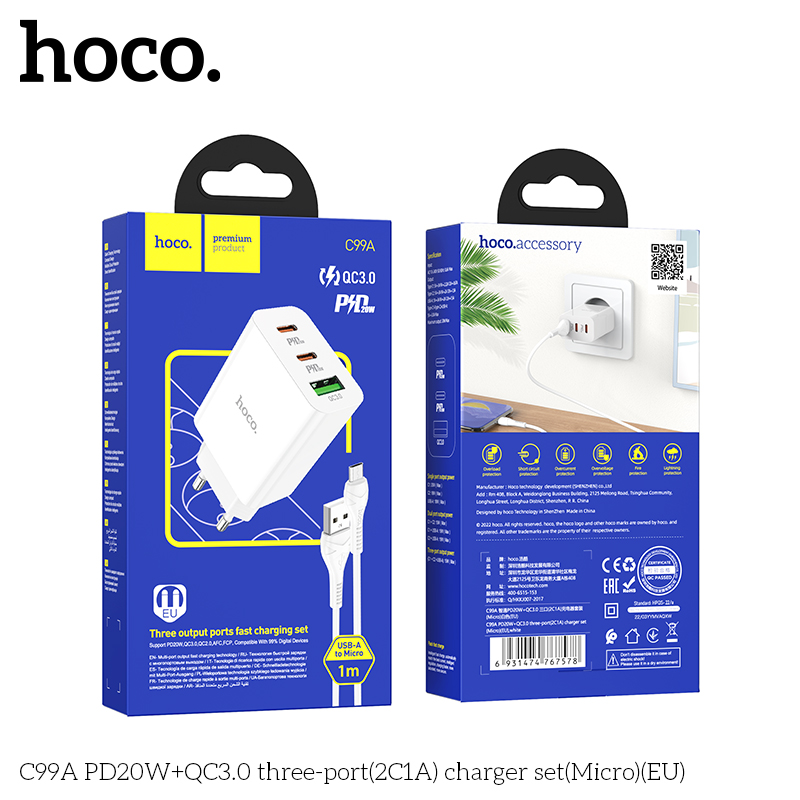 Bộ sạc Hoco C99a micro 1U2C 20W chính hãng [BH 1 năm]