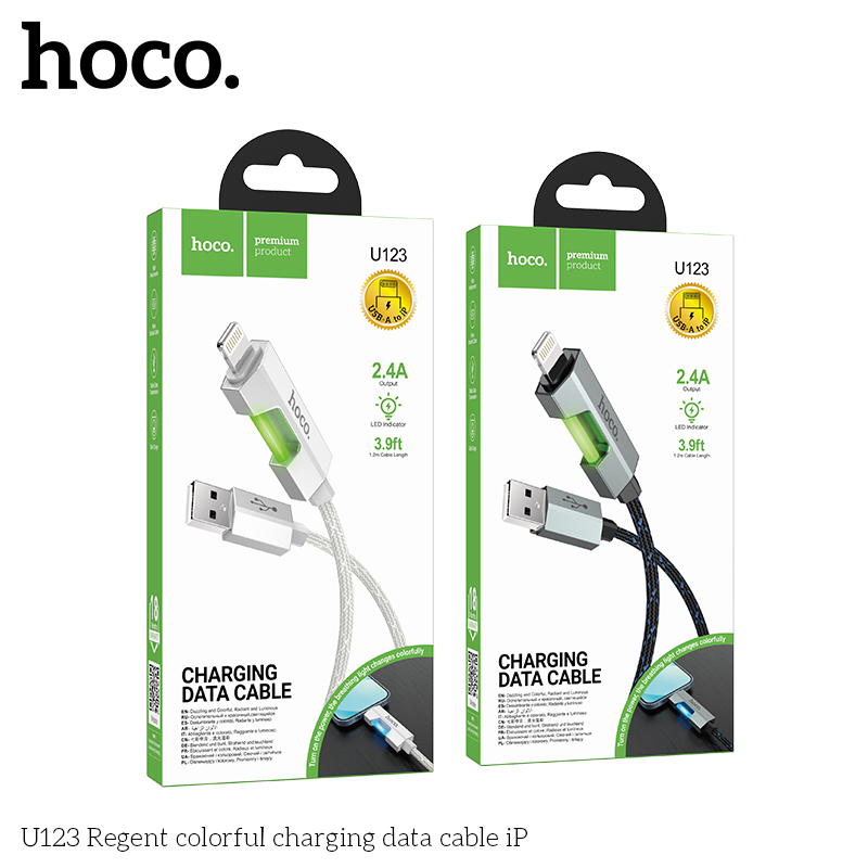 Cáp sạc truyền dữ liệu có đèn báo Hoco U123 cho IP cổng Lightning chính hãng  [BH 1 NĂM]