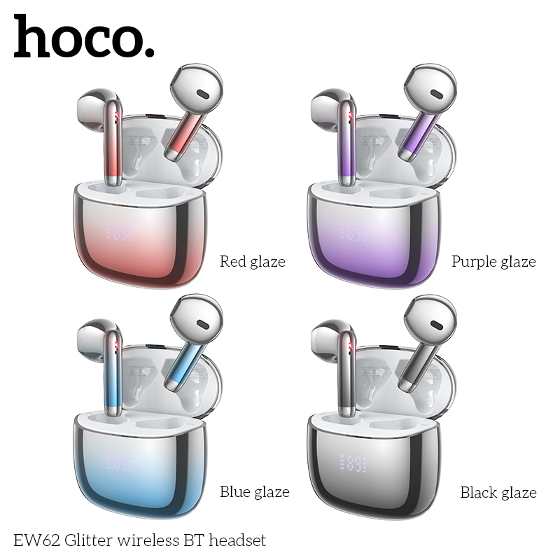 Tai nghe bluetooth V5.4  Hoco EW62 True Wireless, 2 tai có doc sạc, không có nút cao su mạ màu siêu đẹp [BH: 1 NĂM]