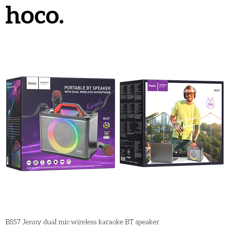 Loa karaoke Bluetooth không dây HOCO BS57 kèm 2 mic [BH 1 NĂM]