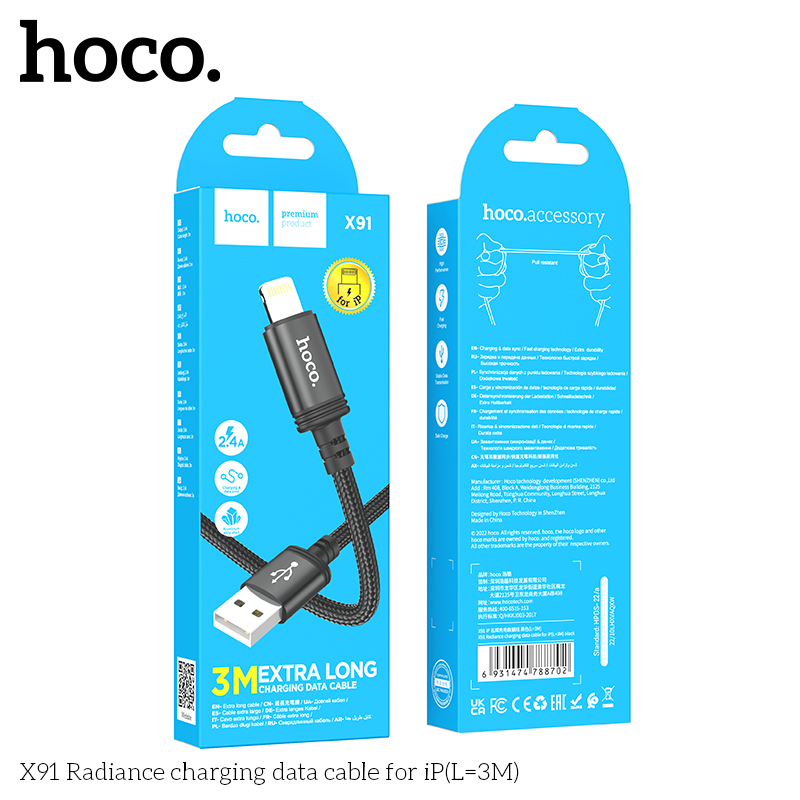 Cáp sạc Hoco X91cho iP cổng Lightning 3M chính hãng [BH: 1 NĂM]