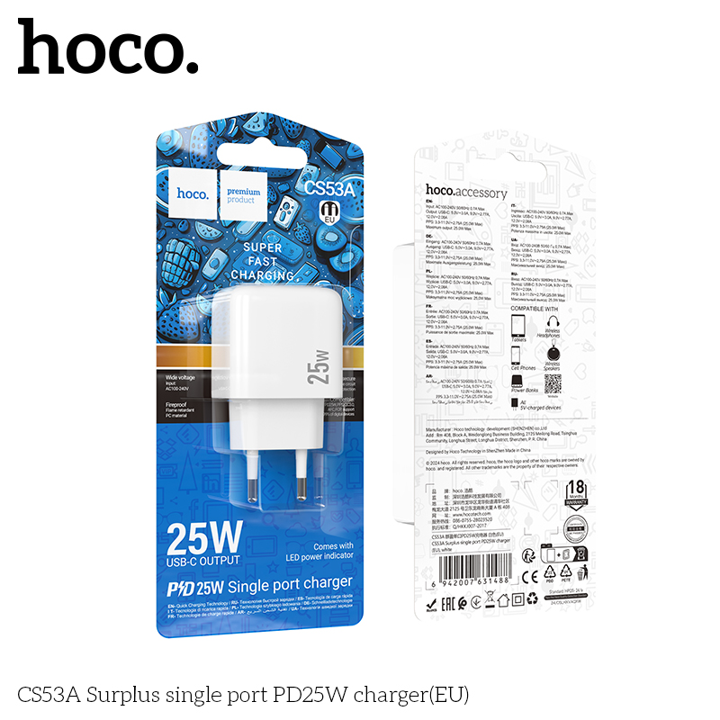 Cóc sạc nhanh 25W Hoco CS53A (1 cổng Type C PD25W) chính hãng [BH 1 Năm]