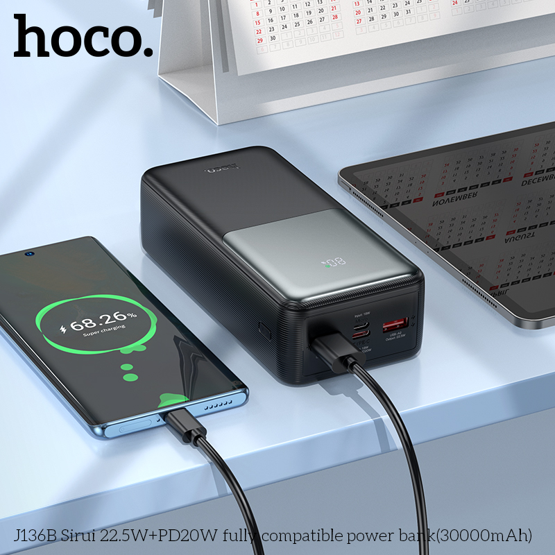 Pin sạc nhanh 22.5w HOCO J136B 30.000mAh dự phòng màn hình LED chính hãng [BH 1 Năm]