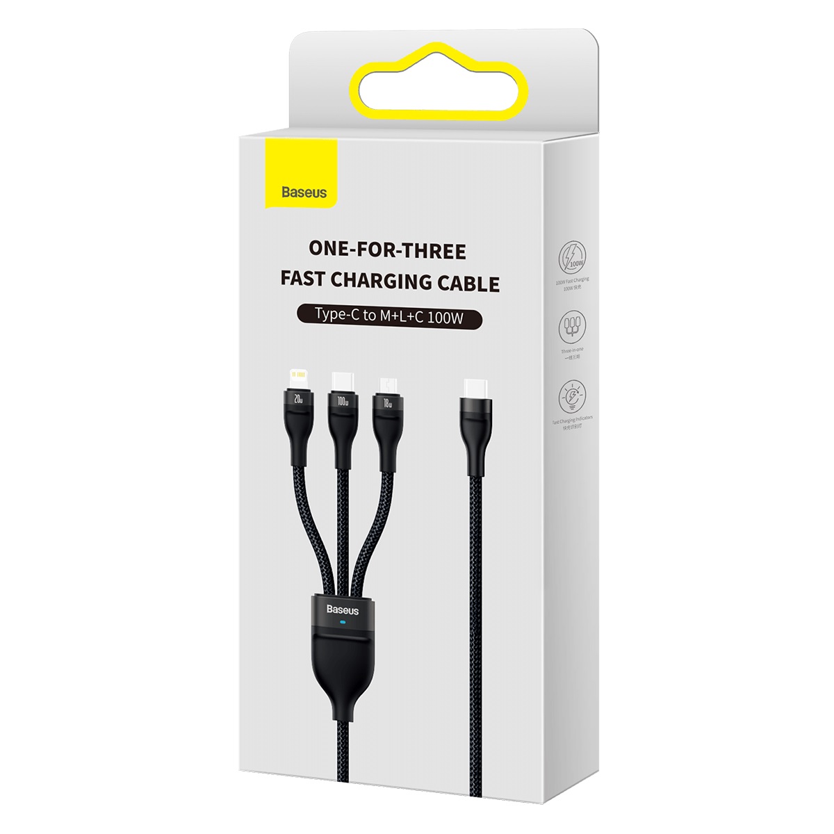 Cáp sạc nhanh 100w Baseus đa năng Type C ra 3 đầu {Type C+ Micro+ Lightning} mã BS-CB000004 dài 1.5m chính hãng [BH: 1 năm]