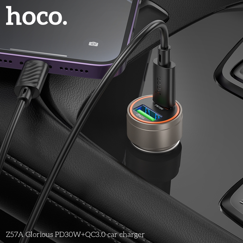 Cóc sạc nhanh xe hơi 30w HOCO Z57A (1 cổng USB, 1 cổng Type-c) chính hãng [BH 1 năm]