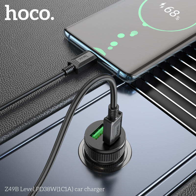 Cóc sạc nhanh 38W xe hơi HOCO Z49B (1 cổng Usb QC3.0 và 1 cổng Type C PD20W) chính hãng [BH 1 năm]