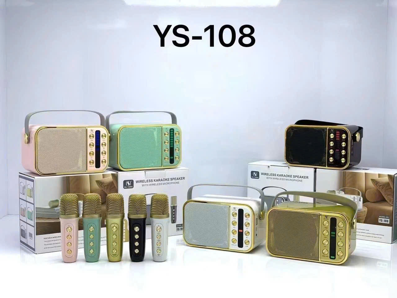 Loa bluetooth karaoke YOSD YS-108 mẫu loa cổ điển có quai xách kèm 1 micro không dây siêu hay