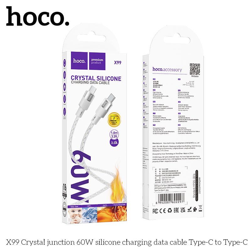 Cáp sạc nhanh 60w Hoco X99 (c -c) type c ra type c 2 đầu type c chính hãng [BH: 1 NĂM]