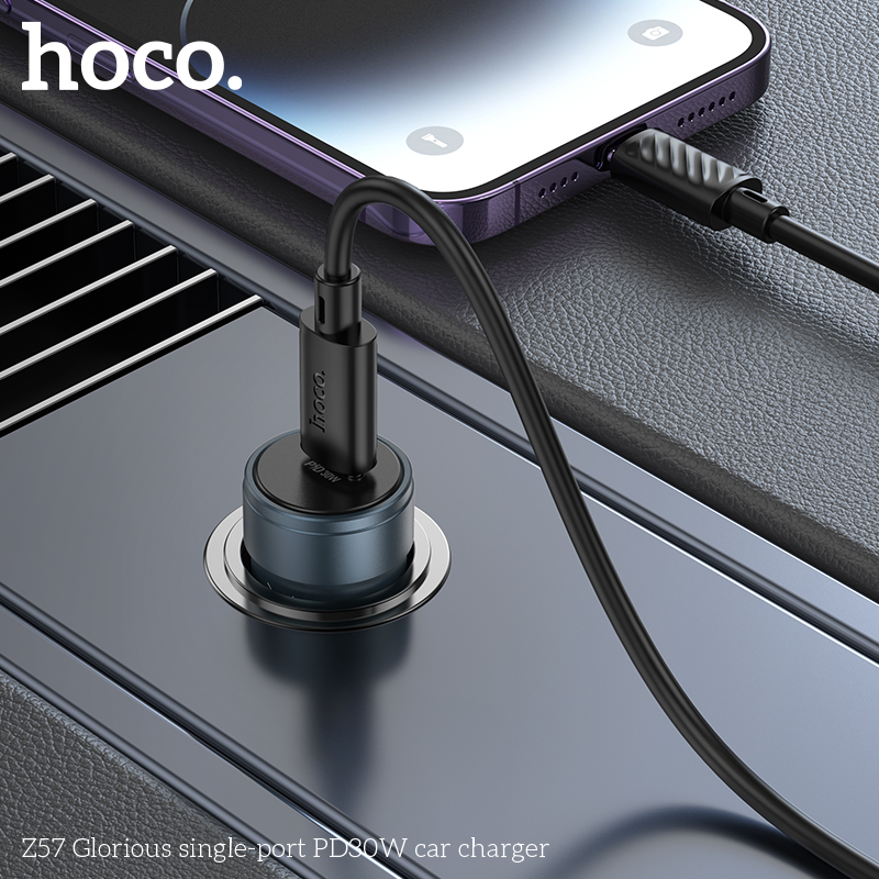Cóc sạc nhanh xe hơi 30w HOCO Z57 1 cổng Type C chính hãng [BH 1 năm]