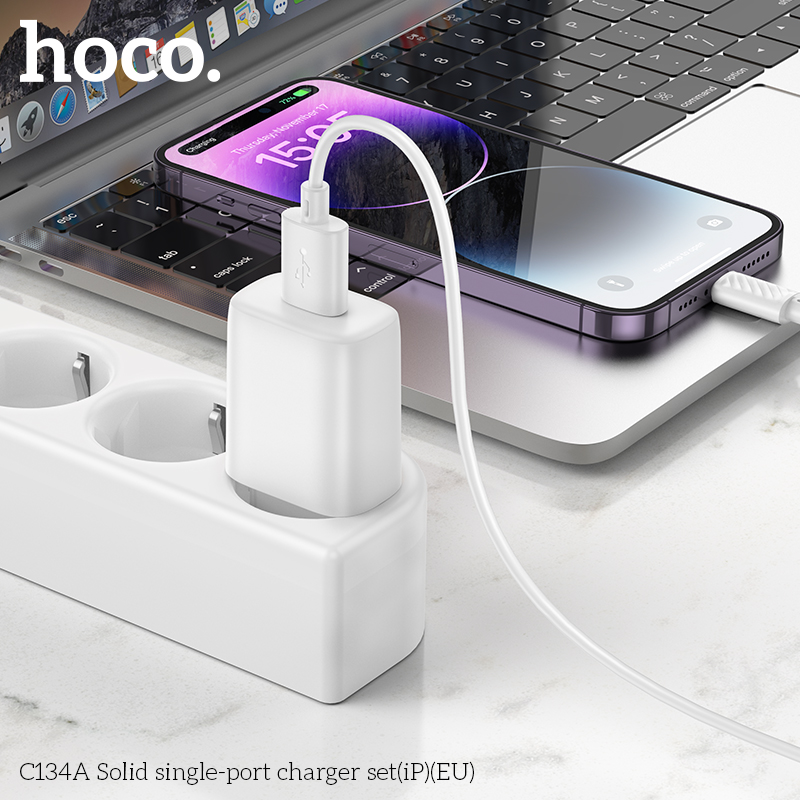 Bộ sạc 12w HOCO C134A cáp USB ra iPhone Lighting (EU) chính hãng [BH 1 Năm]