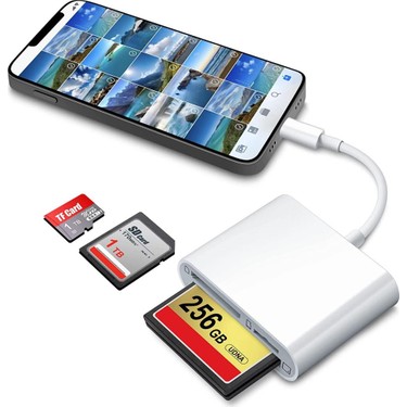 Cáp chuyển, jack chuyển Lightning 3 in 1 (mã 1011) đọc thẻ nhớ OTG 3 loại thẻ SDXC, TF micro sd, CF, SDHC cho iPhone iPad [BH 1 tháng]