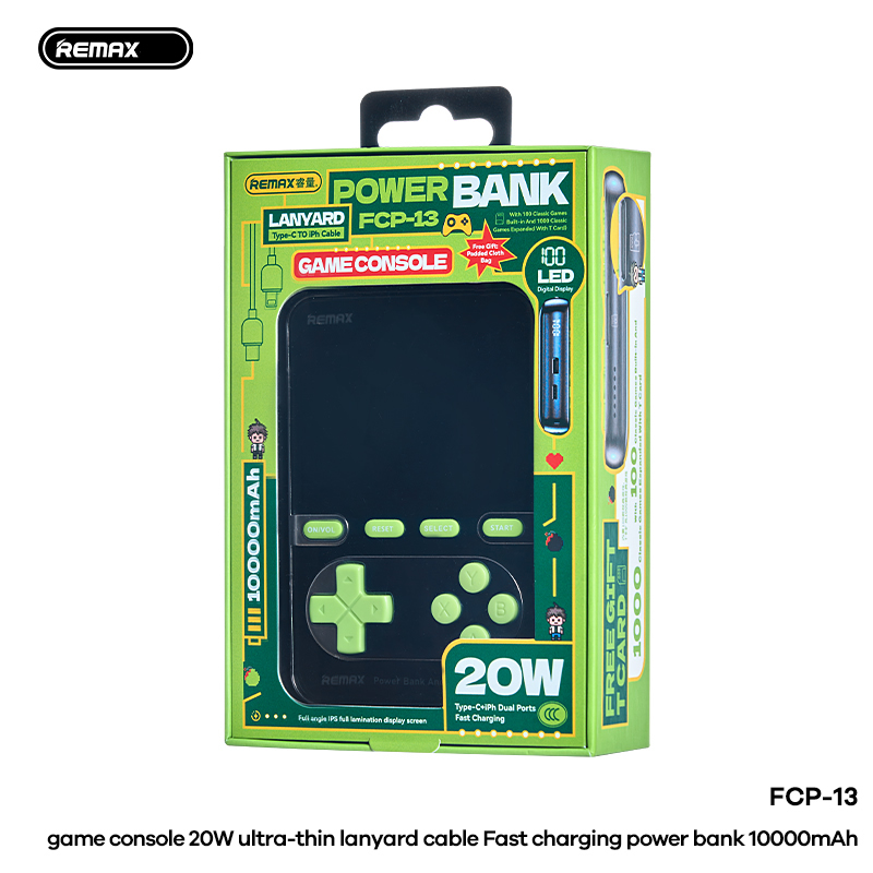 Pin sạc dự phòng REMAX FCP-13 10.000mAh kiêm máy chơi game cổ điển sạc nhanh 20w siêu tiện lợi