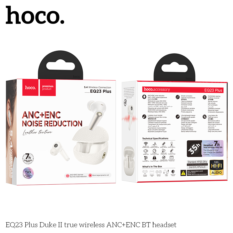 Tai nghe bluetooth giảm tiếng ồn HOCO EQ23 PLUS True Wireless V5.4 40mAh/400mAh ANC+ENC kiểu dáng airpods chính hãng [BH 1 NĂM]
