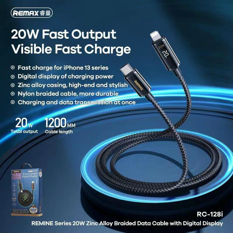 Cáp sạc nhanh 20W Remax Rc-128i Iphone 11 12 13 Pro Max PD/QC có đèn LED (chui Type C ra iPhone Lightning) chính hãng [BH 6 tháng]