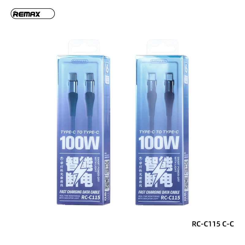 Cáp sạc nhanh 100w Remax C115 2 đầu Type C dây silicon {Type C ra Type C; (c-c)} 1.2m chính hãng [BH: 1 NĂM]