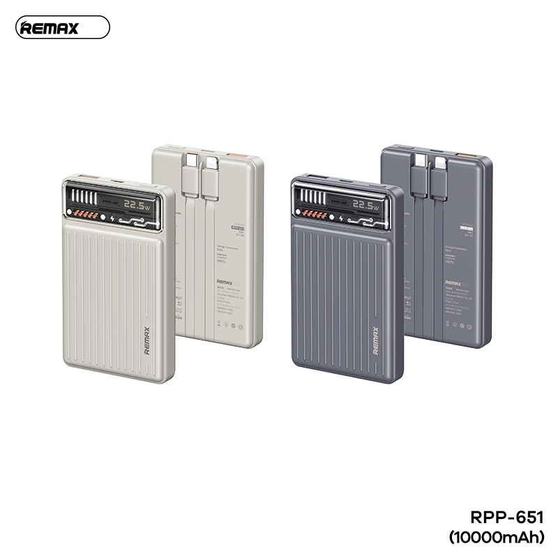 Pin sạc nhanh 22.5w Remax RPP-651 10.000mAh dự phòng kèm cáp sạc liền pin PD QC3.0 chính hãng [BH: 1 năm]