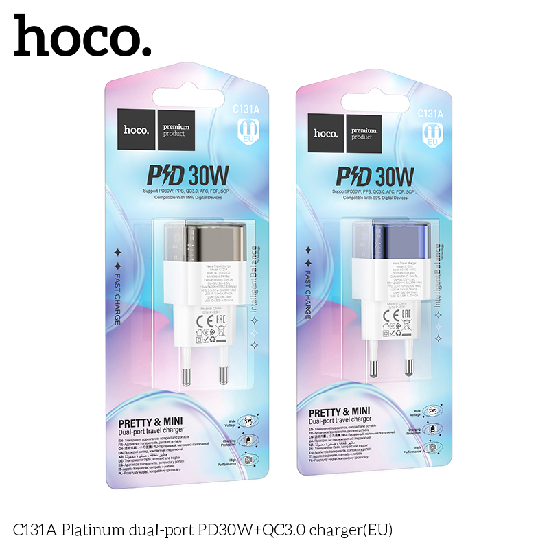 Cóc sạc nhanh 30w Hoco C131A PD30w QC3.0 (1 cổng usb, 1 cổng type-c) chính hãng [BH 1 Năm]