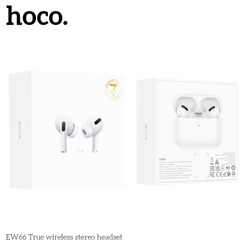 Tai nghe bluetooth V5.3 Hoco EW66, 2 tai có doc sạc, có nút cao su kiểu dáng airpods pro chính hãng [BH: 1 NĂM]
