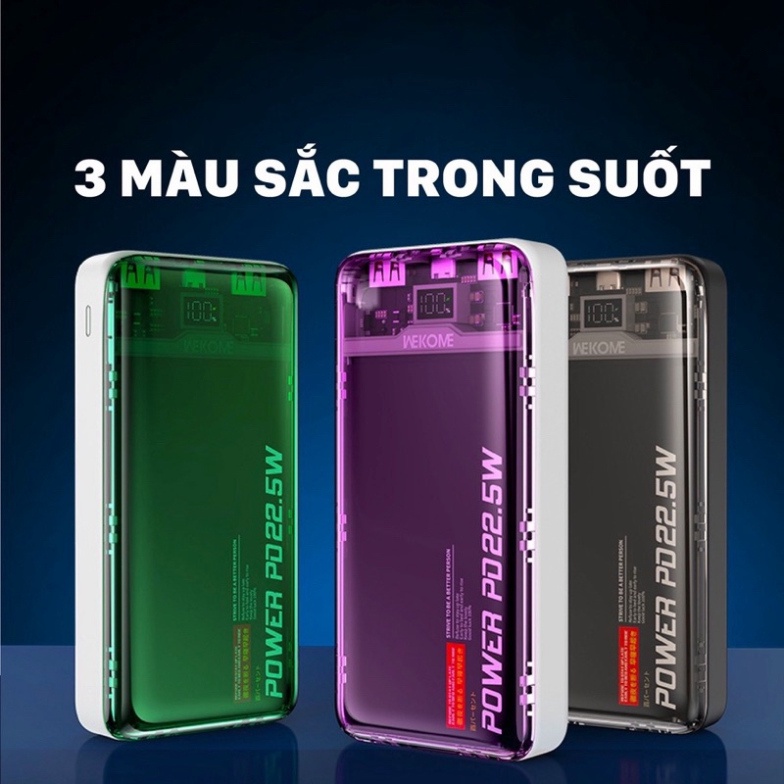 Sạc dự phòng trong suốt WEKOME WP-351 20000mAh 22.5W chính hãng  [BH 1 NĂM]