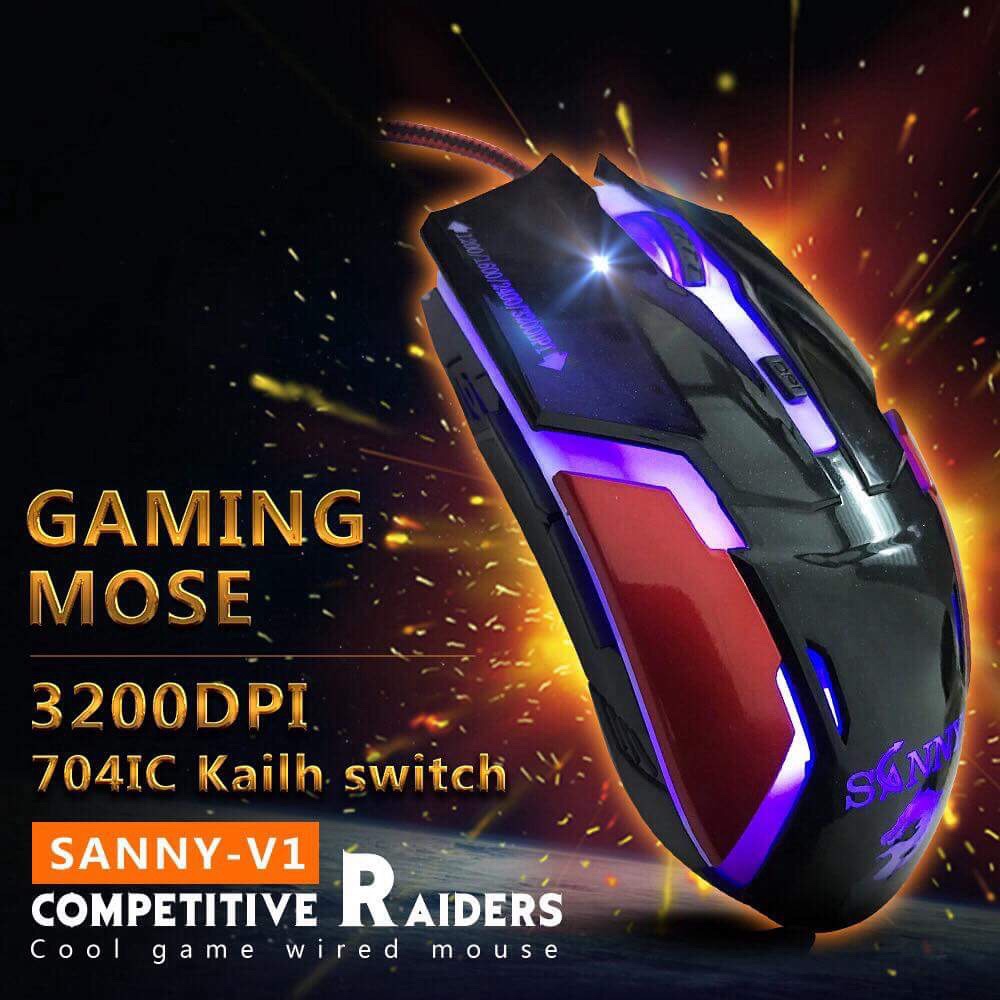 Chuột có dây  SANNY V1 1200dpi/3200dp cho game thủ, văn phòng siêu tiện [bh 6 tháng]